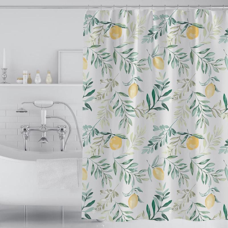 Rideau De Douche 180 X 200 Cm Avec 12 Crochets, Séchage Rapide (citron), En Polyester Imperméable Lavable En Machine, Pour Salle De Bain.