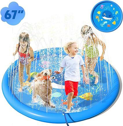 Tapis De Jeu D'Eau Pour Enfants 170 Cm En Pvc Avec Jet D'Eau Et Fontaine Intégrée, Idéal Pour Les Garçons Et Les Filles (bleu).