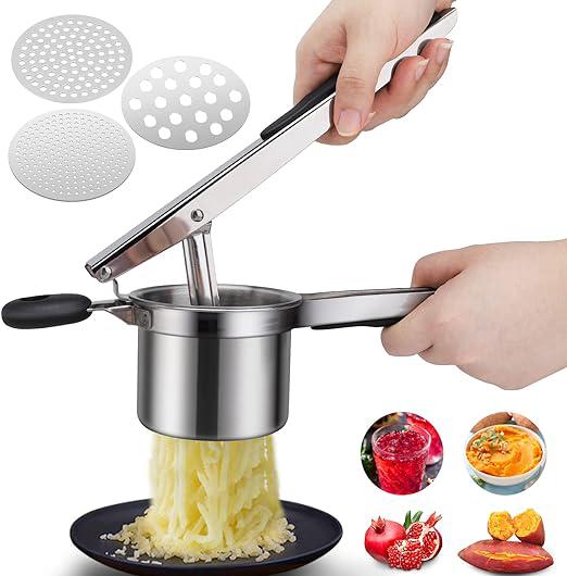 Presse-purée Manuel Avec 3 Disques Interchangeables, En Acier Inoxydable De Qualité Professionnelle, Idéal Pour Les Fruits, Les Légumes Et Les Aliments Pour Bébés.