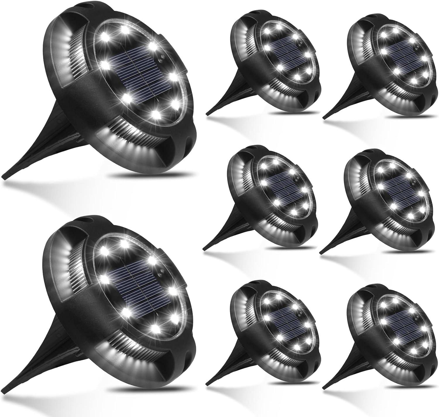 Lot De 8 Lampes Solaires De Jardin Étanches À Led (12 Led Blanches) Pour Éclairage Paysager Extérieur.