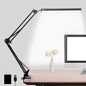 Lampe De Bureau Led, Lampe À Bras Articulé, Avec Luminaire, Intensité Variable, 3 Modes De Couleur Et 10 Niveaux De Luminosité Réglables, Lampe De Bureau Avec Protection Des Yeux Pour Le Bureau À Domi