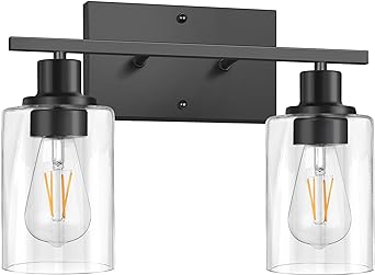 Light Bathroom Vanity Light Fixture, Modern Wall Sconce With Clear Glass Shade, Matte Black Finish Wall Sconce, E26 Base
