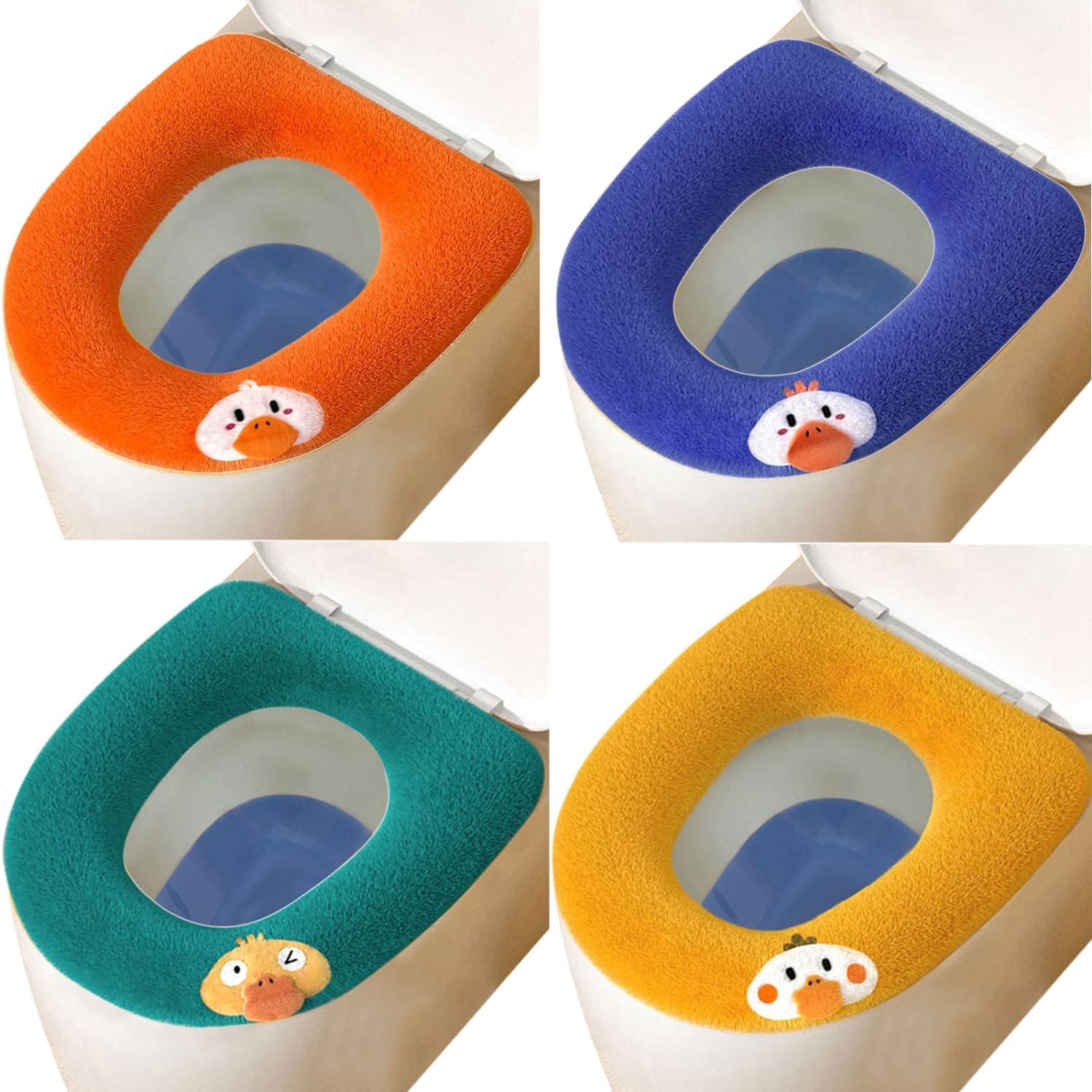 Ensemble De 4 Housses De Siège De Toilette, Coussin De Toilette, Housse De Siège De Toilette, Siège De Toilette En Tissu Chaud Lavable, Antibactérien, Avec Boucle De Suspension, Très Chaud Et Lavable