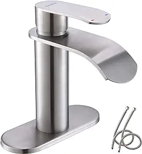 Robinet De Lavabo Effet Cascade (sans Flexible) Avec Flexible De 60 Cm, Finition Nickel Brossé