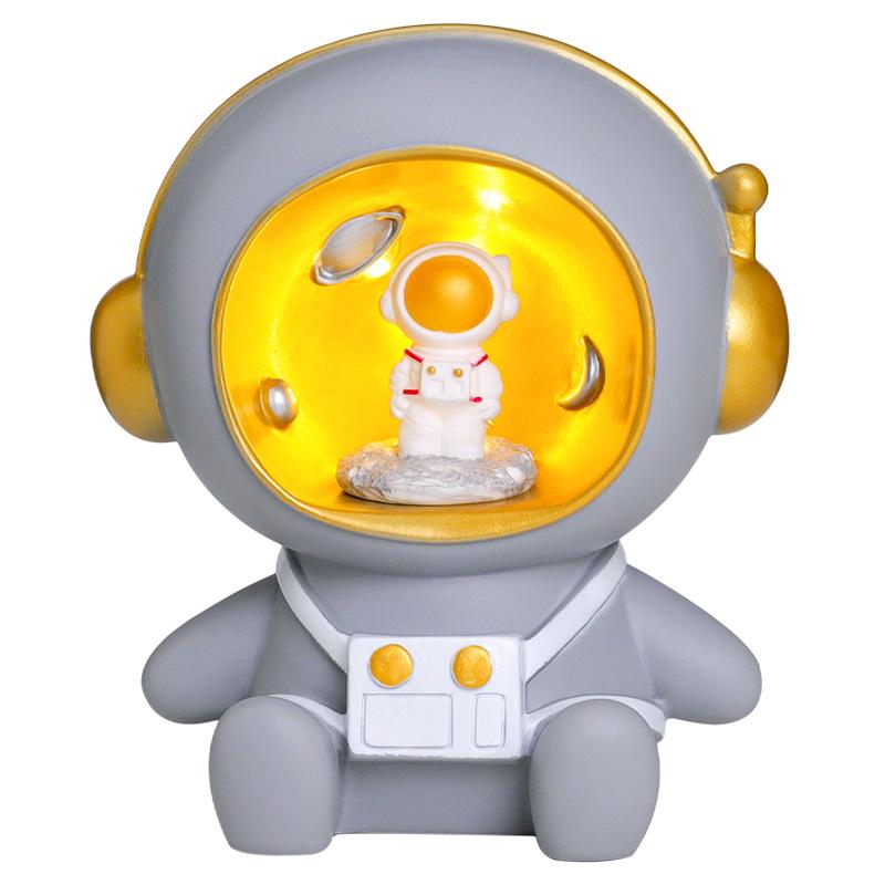 Veilleuse Astronaute Grise 17x15cm, Figurine En Résine, Cadeau D'Anniversaire Créatif Pour Enfant, Boîte À Surprises