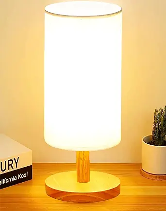 Lampe De Chevet (ampoule Led 5 W Incluse) - Lampe De Table De Chevet En Bois Massif Avec Abat-jour Rond En Lin, Idéale Pour Le Salon, Une Chambre D'Étudiant Ou Un Bureau À Domicile.