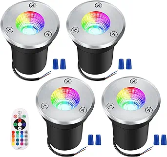 Lot De 4 Spots Encastrés Rgb, Éclairage Extérieur Encastré 12-24 V Avec Connecteur 6 W, Led Basse Tension Étanche Ip67 À Changement De Couleur Pour Éclairage Paysager.