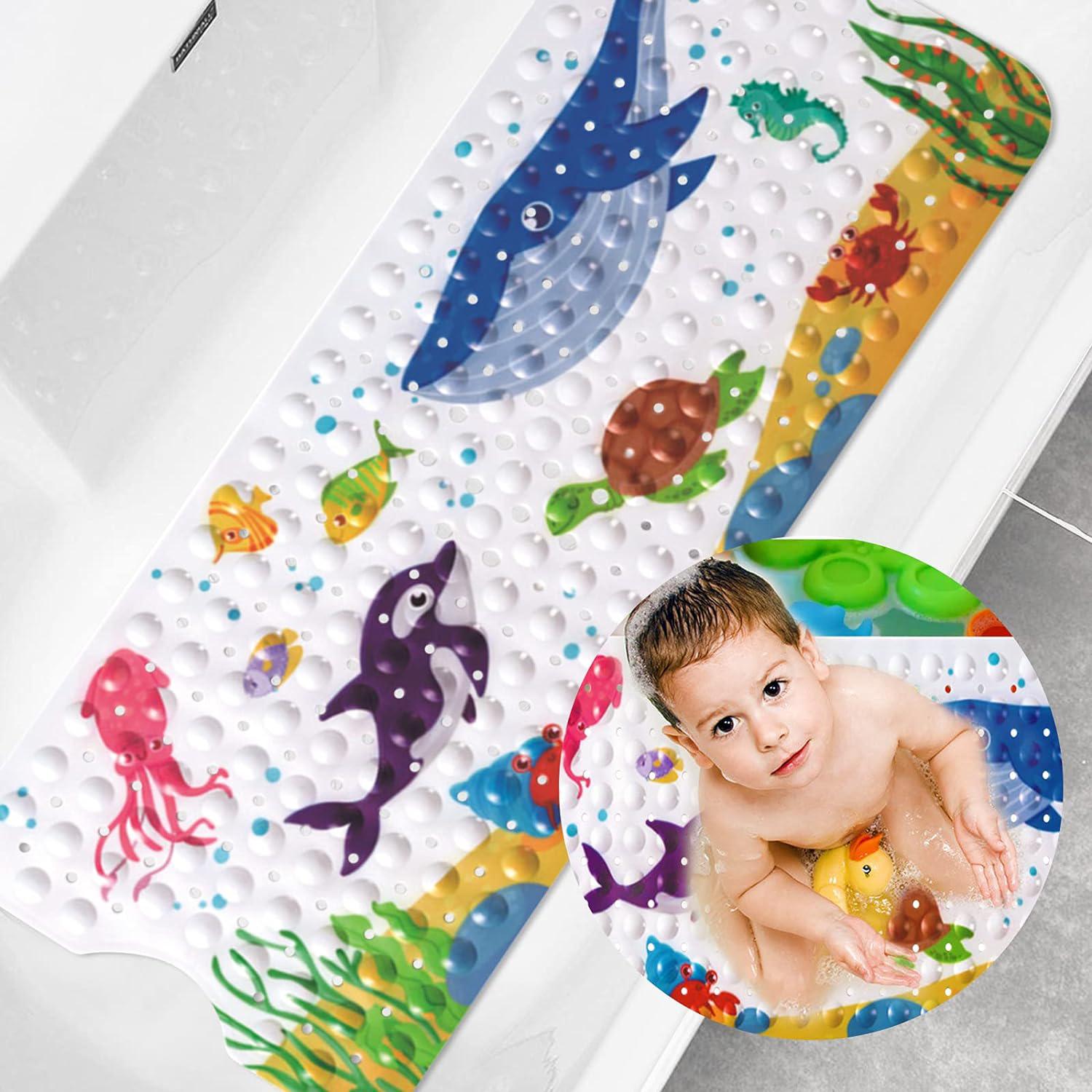 Tapis De Bain Antidérapant, 100 X 40 Cm, Avec 200 Ventouses, En Pvc, Motif Animaux Marins (la Baleine) Pour Enfants Et Bébés