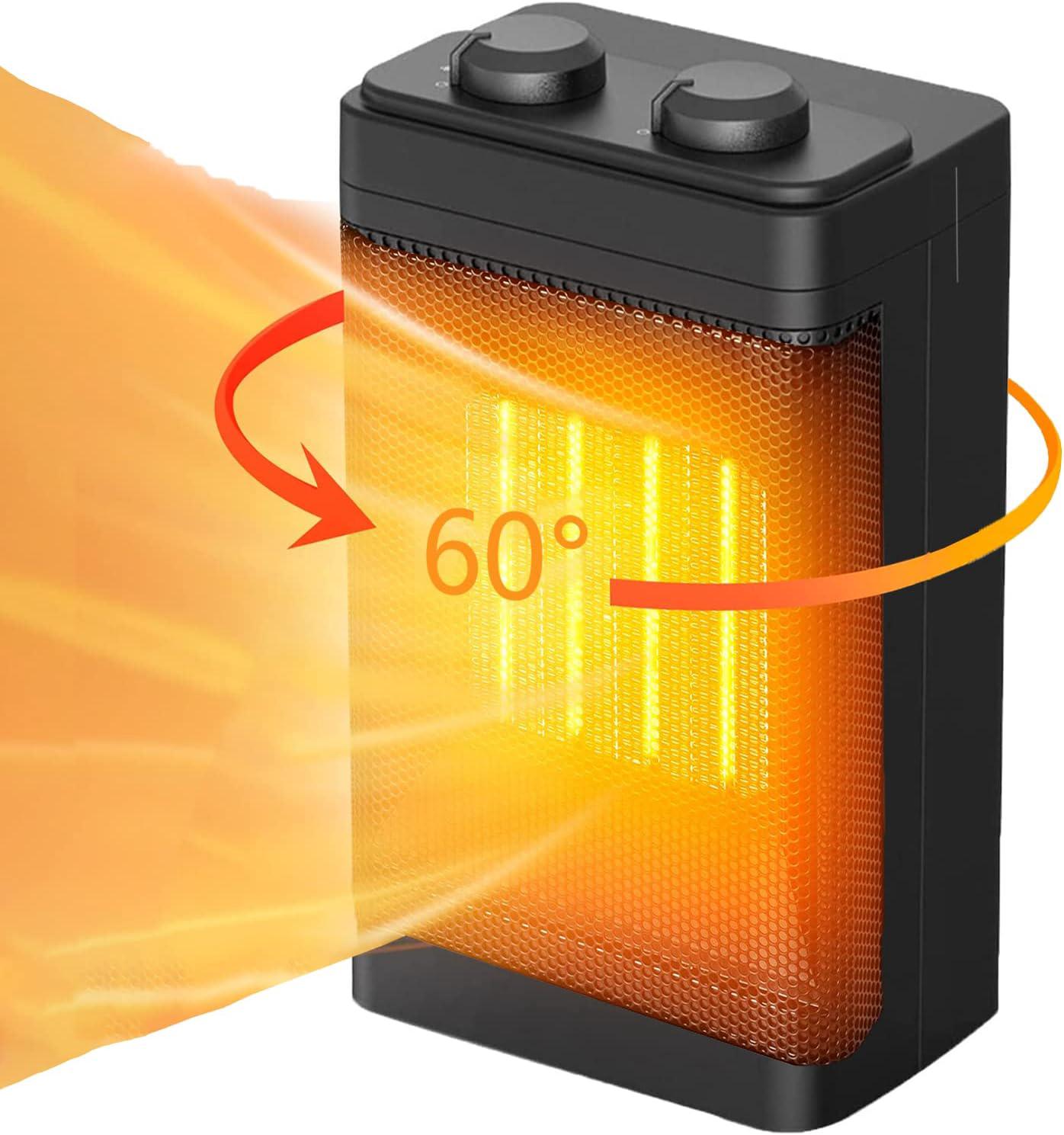 Chauffage Soufflant Céramique 1200/1500 W, 2 Niveaux De Chauffage Et Mode Ventilation Seule, Chauffage D'Appoint Électrique, Chauffage D'Appoint Avec Oscillation Automatique Pour La Maison, Le Bureau