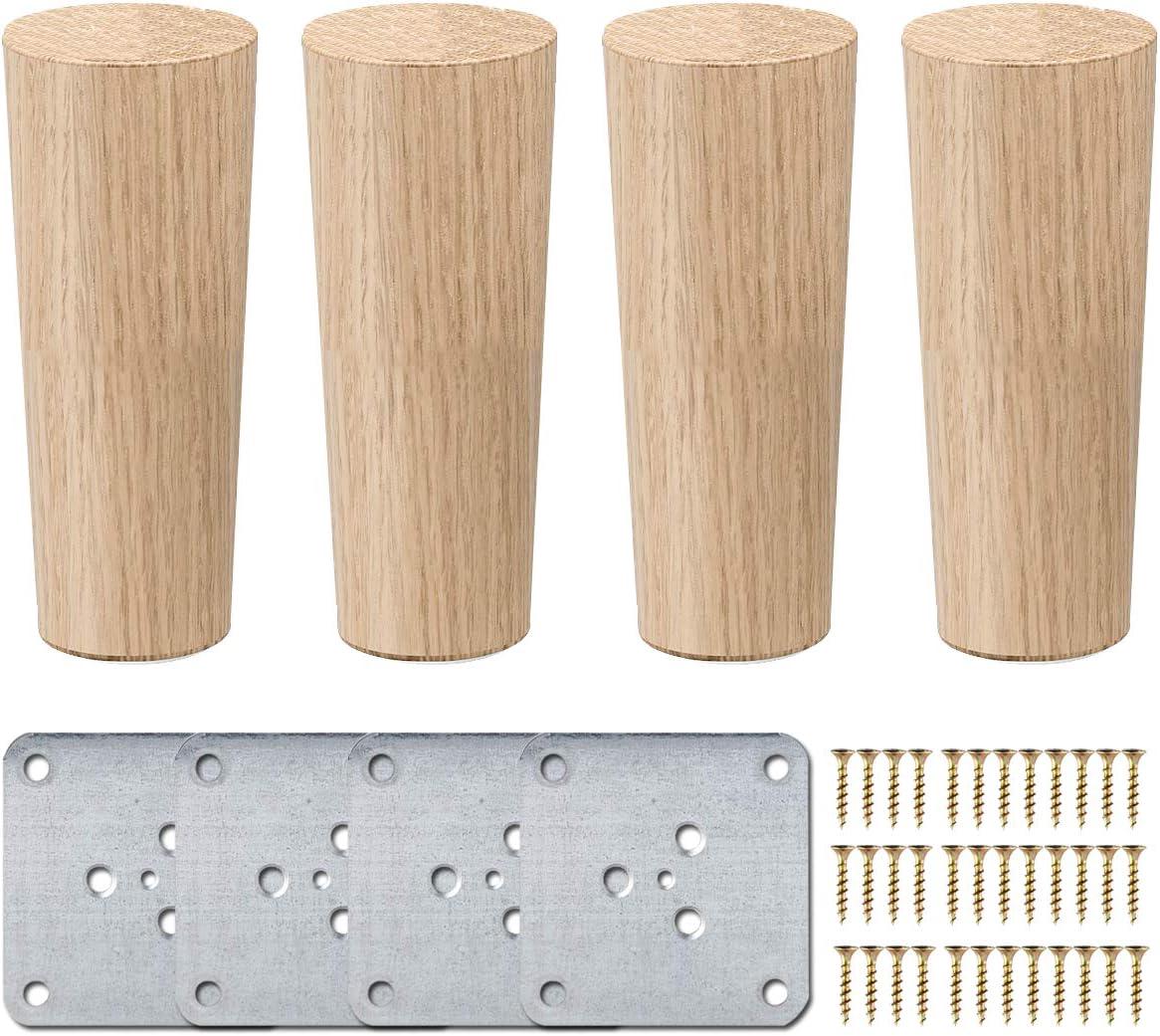 Pieds De Meubles Droits En Bois De 7,6 Cm (3 Pouces), La Vane, Lot De 4 Pieds De Table Ronds En Bois Naturel Avec Vis Et Protection De Sol Pour Meubles À Monter Soi-même (canapé, Fauteuil, Lit, Chaise