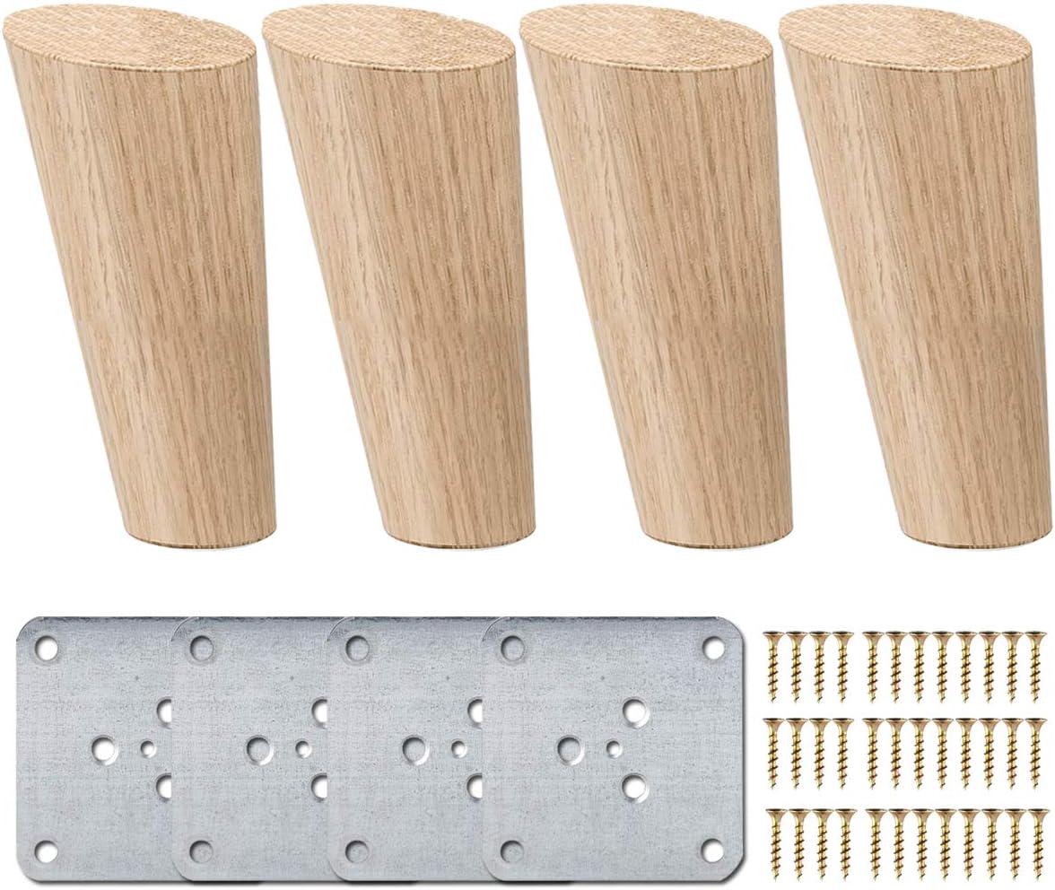 Pieds De Meubles Obliques En Bois De 12,7 Cm (5 Pouces), La Vane, Lot De 4 Pieds De Table Ronds En Bois Naturel Avec Vis Et Protection De Sol Pour Meubles À Monter Soi-même (canapé, Fauteuil, Lit, Cha