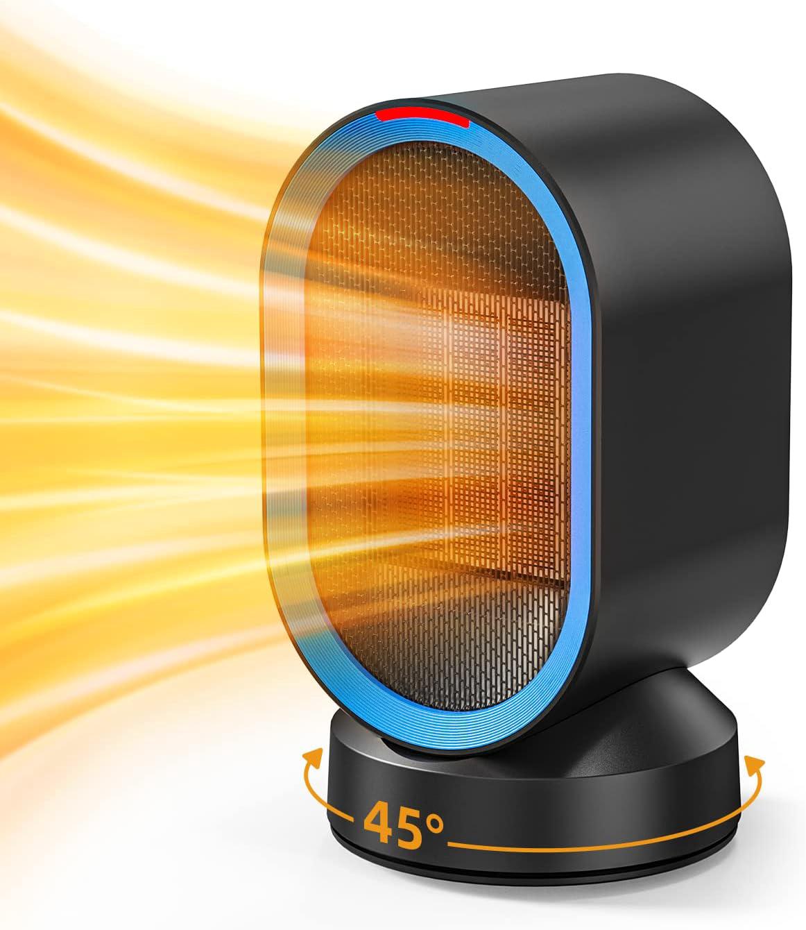 Space Heater For Indoor Use, 45°oscillating Portable Heater, Ceramic Fast Heating, Quiet Heat With 7 Safety Protections, Small Electric Space Heaters For Indoor, Office, Home (black)
