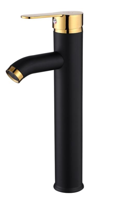 Robinet De Lavabo Avec Eau Chaude Et Froide, Robinet De Salle De Bain Noir Et Or, Coude Simple Haut