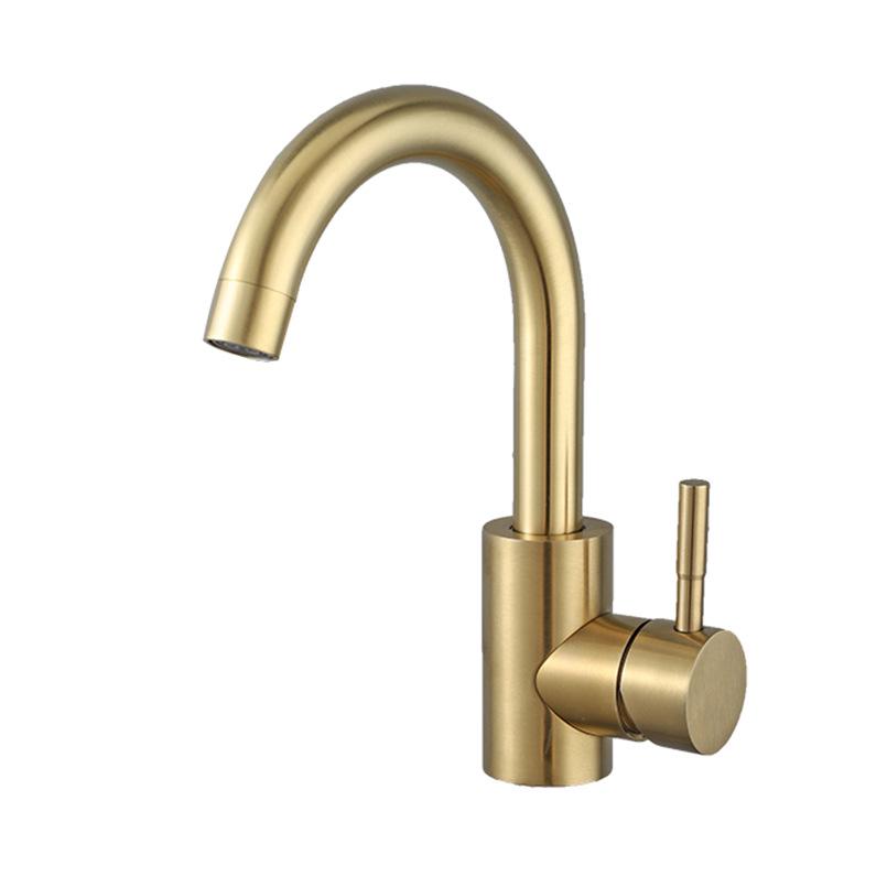 Robinet De Cuisine En Acier Inoxydable 304 Doré Brossé, Robinet D'Eau Chaude Et Froide Pour Lavabo Pivotant (sans Flexible, Sans Base)