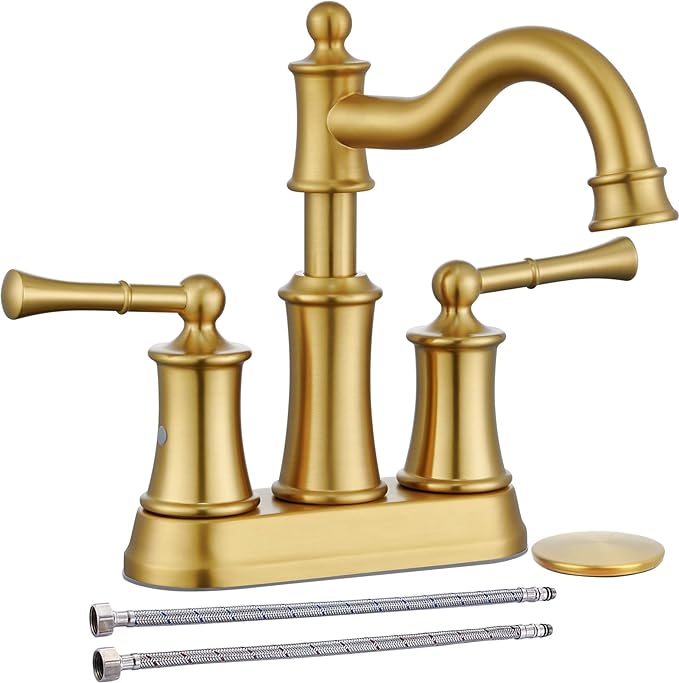 Robinet De Lavabo, Robinet De Salle De Bain En Cuivre À Double Poignée Et Trois Trous Pour Eau Chaude Et Froide, Finition Or Vintage
