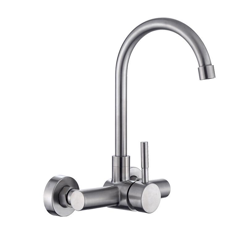 Robinet Mural En Acier Inoxydable 304, Grand Modèle Incurvé Avec Eau Chaude Et Froide, Pour Buanderie Ou Piscine.