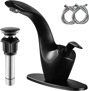 Mitigeur De Lavabo Monotrou En Cuivre Noir, Effet Cascade, Eau Chaude Et Froide, Meuble Sous-vasque.