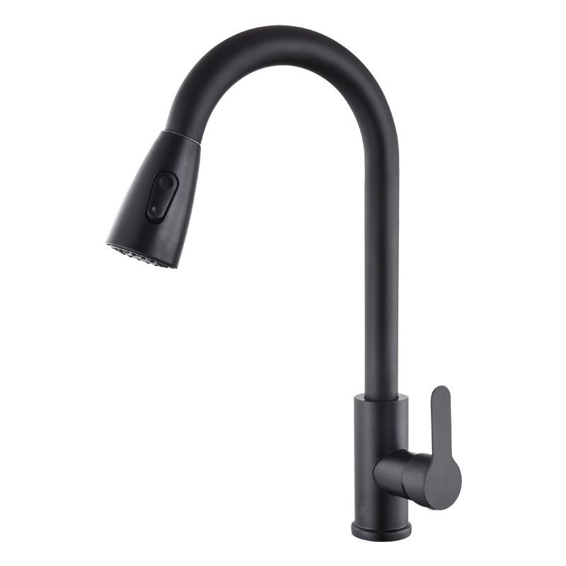 Robinet De Cuisine Télescopique Rotatif Eau Chaude/eau Froide En Acier Inoxydable Noir Avec Extracteur Intégré