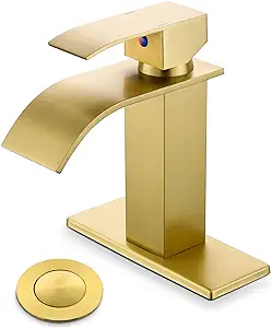 Robinet De Lavabo Monotrou Pour Eau Chaude Et Froide, Robinet Cascade Doré
