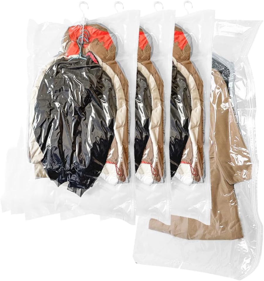 Bolsas Colgantes De Almacenamiento Al Vacío, 4 Bolsas De Vacío Para Ropa, Trajes, Vestidos, Abrigos O Chaquetas, Organizador De Armario Transparente