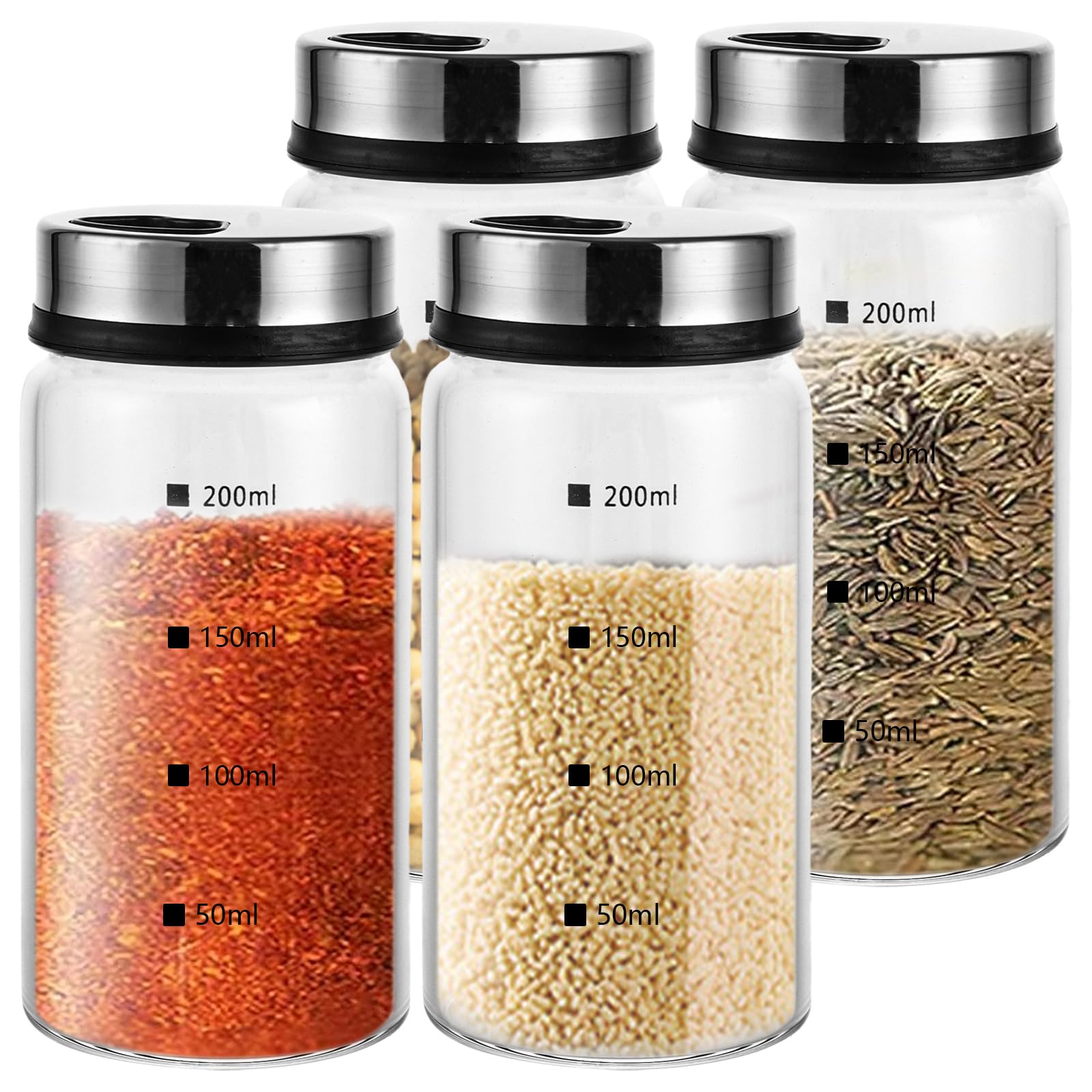 Lot De 4 Pots À Épices Avec Couvercle Tournant, 200 Ml, En Verre Borosilicate, Salière Et Poivrière, Pots À Épices Avec Trous Pour Épices, Salière Pour Cuisine, Barbecue En Plein Air, Art