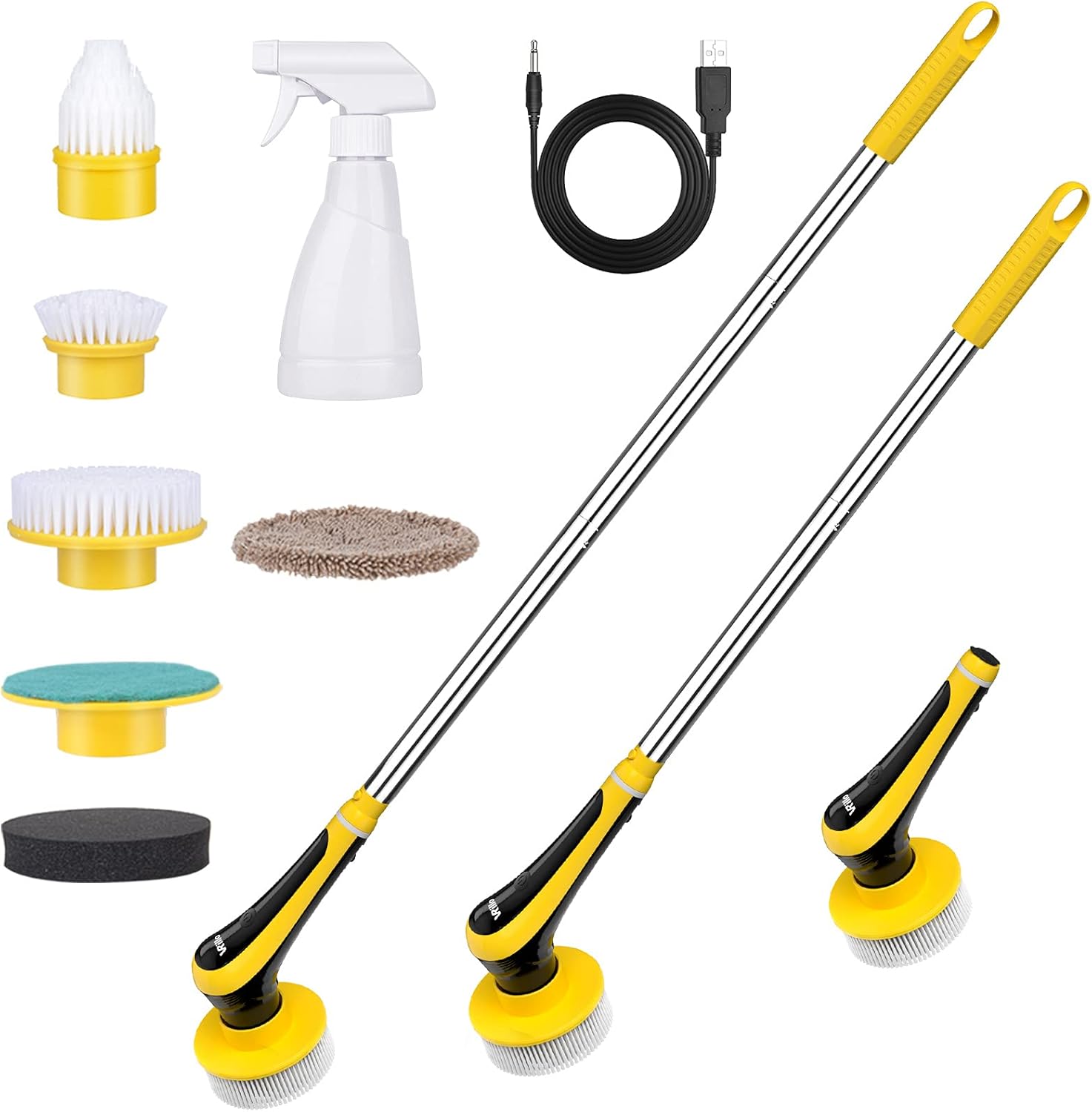 Brosse De Nettoyage Électrique Spin Scrubber Sans Fil - Brosse Multifonction Avec 6 Têtes De Brosse Et Barre Télescopique Réglable Pour Salle De Bain, Toilettes, Baignoires, Carrelage Et Sol