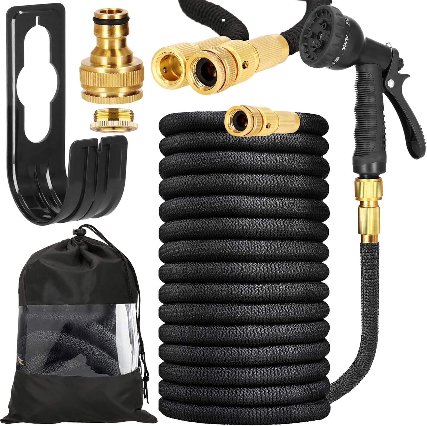 Rhafayre Tuyau D'Arrosage Flexible,crochet De Tuyau, 8 Fonctions,2 Raccords De 3/4", Tuyau Flexible Pour Arrosage Des Plantes,lavage De Voiture, Piscine (45m)
