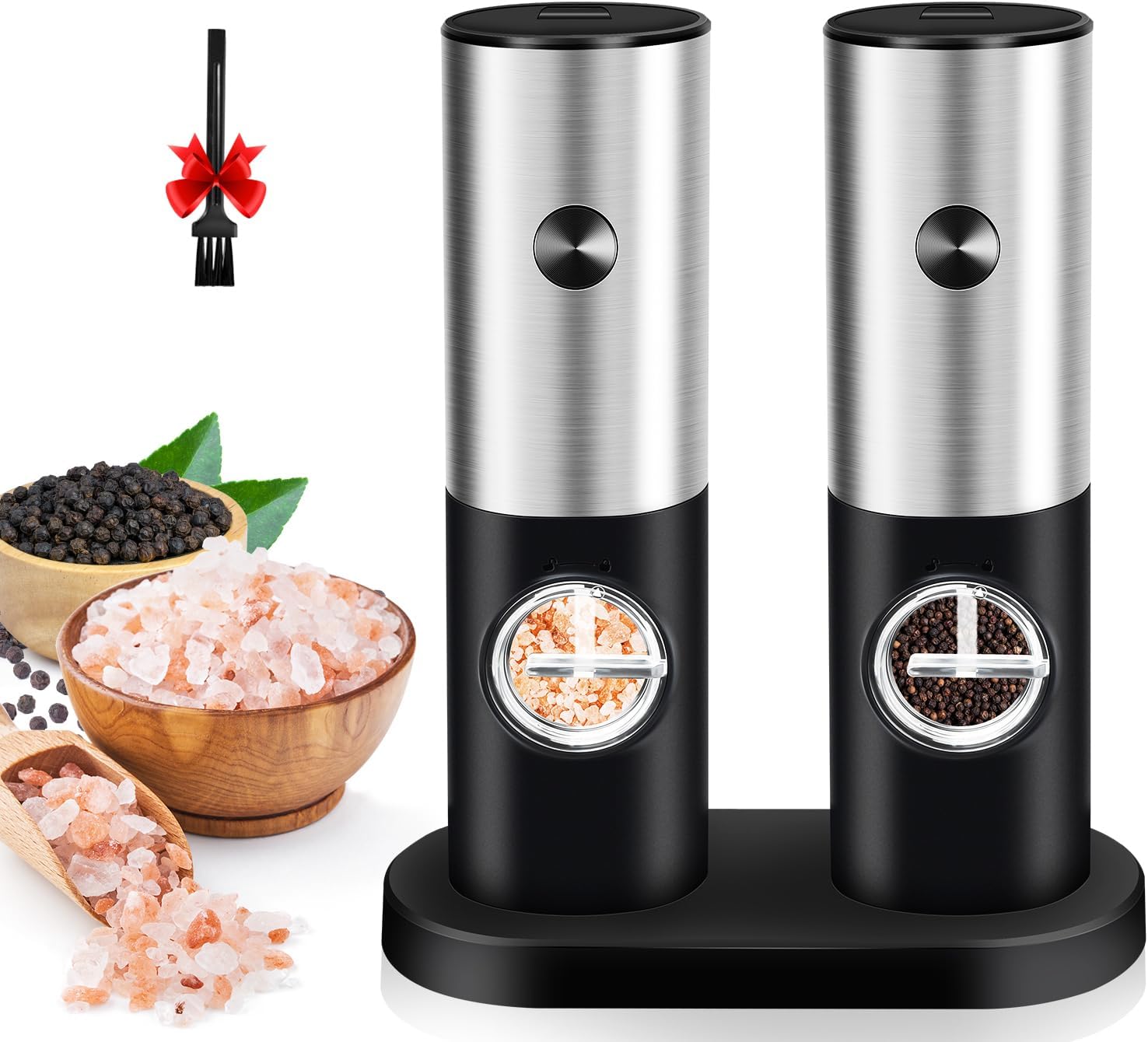Electric Salt And Pepper Grinder Set: Leap Fit Kitchen Automatic Battery Operated Pepper Mills With Adjustable Coarseness