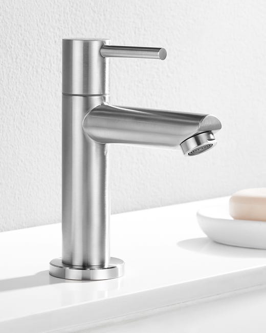 Cecipa Max Robinet Salle Bain Eau Froide Uniquement Avec Bec Hauteur 8.8 Cm, En Acier Inoxydable, Robinet De Lavabo Eau Froide Pour Wc