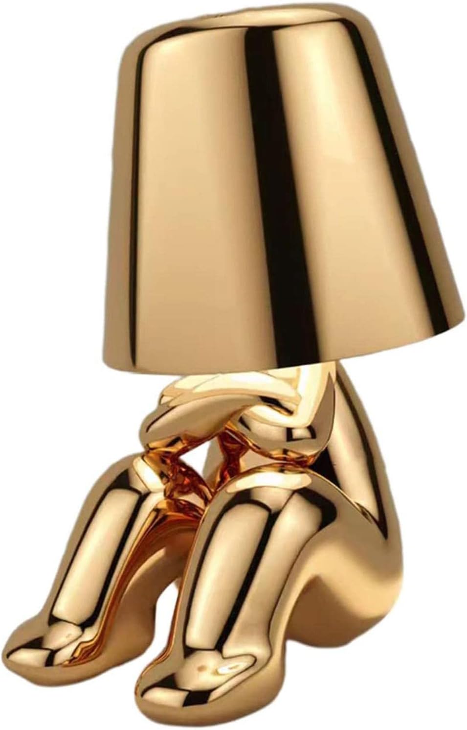 Thinker Lamp Gold - Unique Character Lamp For Bedroom- Cordless Dimmable Indoor Lighting With Usb Charging