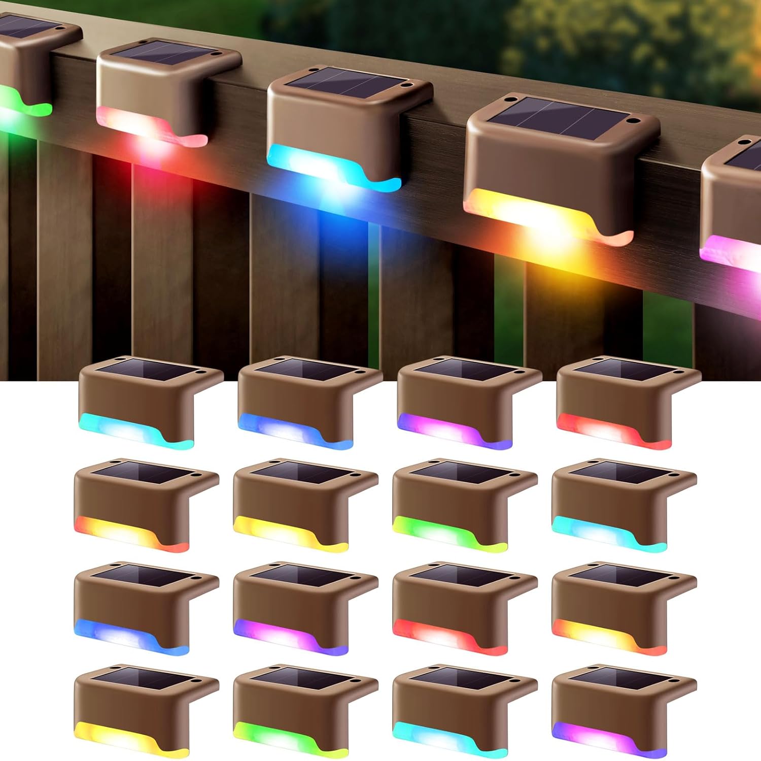 Lot De 16 Lampes Solaires D'Extérieur Pour Terrasse, Clôture, Marche, Escalier, Cour, Éclairage Led Rvb À Changement De Couleur