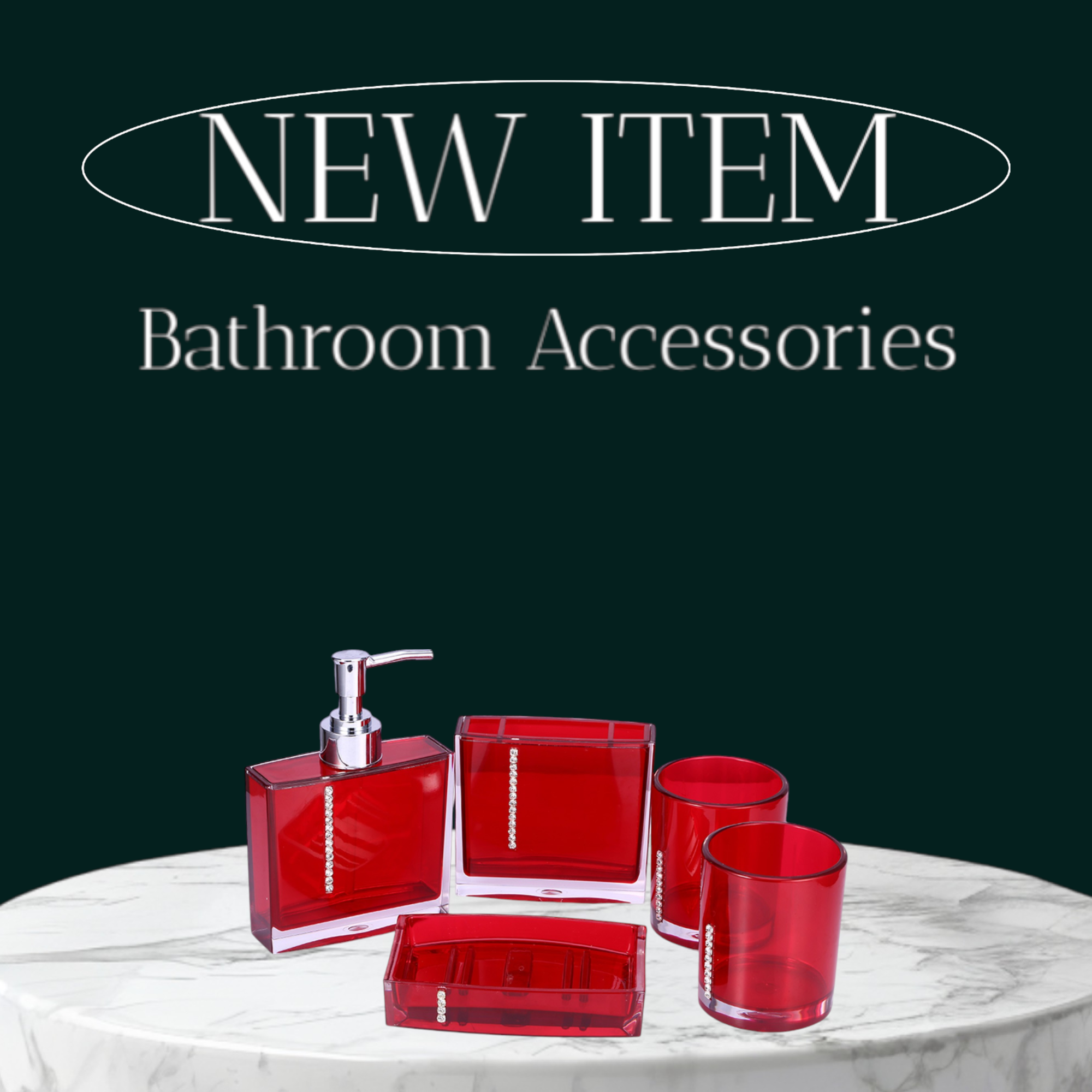 Ensemble De 5 Accessoires De Salle De Bain En Acrylique : Gobelet, Flacon, Porte-brosse À Dents Et Porte-savon.
