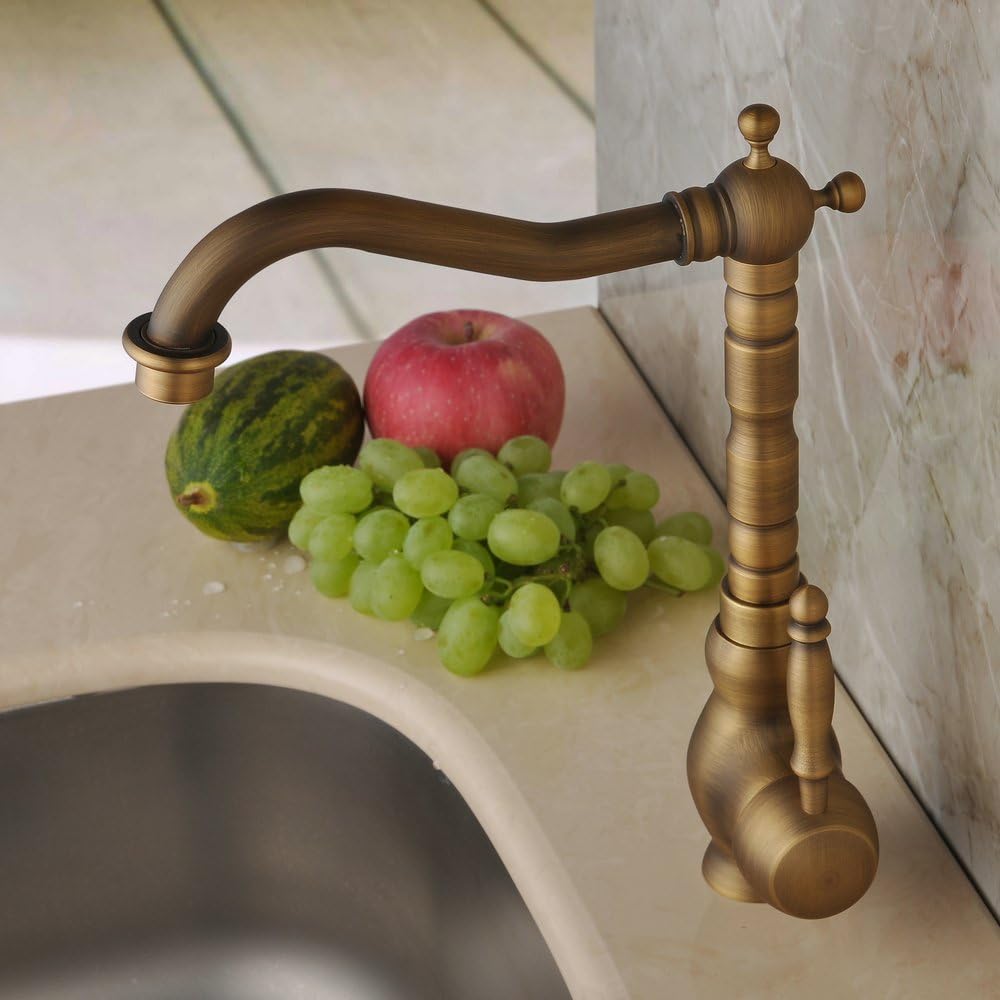 Robinet De Cuisine Et De Salle De Bain En Cuivre Pur De Style Antique De Luxe, Bec À Arc Long