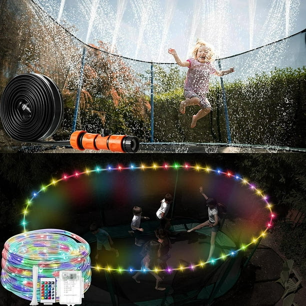 Arroseurs Et Lumières Led Pour Trampoline De 12 M (39 Pi) Pour Enfants, Accessoires De Trampoline D'Extérieur Pour Jeux D'Eau D'Été, 16 Couleurs, Télécommande, Étanche, Pour Trampoline (garçons, Fille