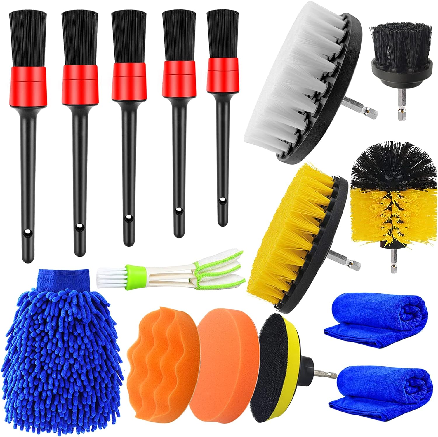Ensemble De 16 Brosses De Nettoyage Automobile Rhafayre, Brosses De Détail, Ensemble De Brosses De Nettoyage Intérieur/extérieur, Brosses De Nettoyage Pour Perceuses Électriques, Brosses Pour Jantes/n