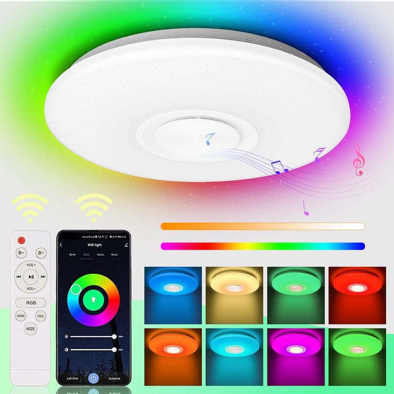 Plafonnier Musique Led Haut-parleur Bluetooth App Plafonnier Avec Télécommande 36w