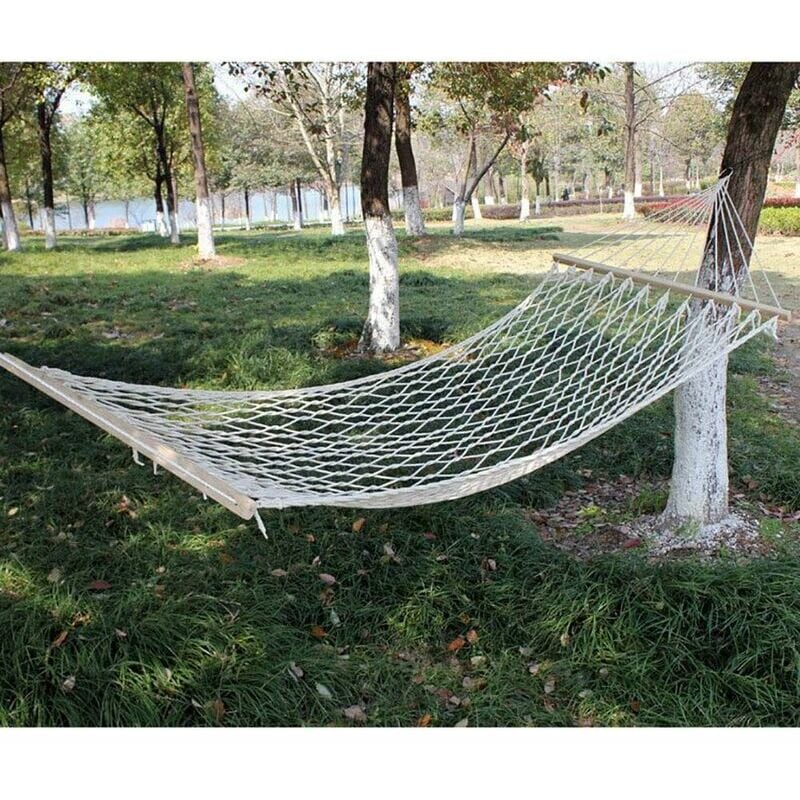 Outdoor Mesh Hammock, Single Adult Child Hanging Swing Tree Sleeping Net Hammock Plus Cotton Rope Super Light 80×200cm,white