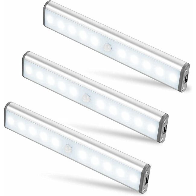 Lot De 3 Lampes 10 Led, Sans Fil, Rechargeable Par Usb, Aimanté, Détecteur De Mouvement, 2 Modes D’éclairage, Portable. [classe Én