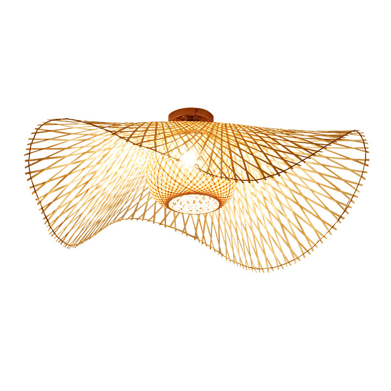 Yidomde Plafonnier En Bambou Tressé À La Main En Rotin Naturel, Lampe En Rotin Rétro E27, Éclairage En Bois Clair, Plafonnier De Style Campagnard, Plafonnier En Rotin En Bambou Naturel(55cm)