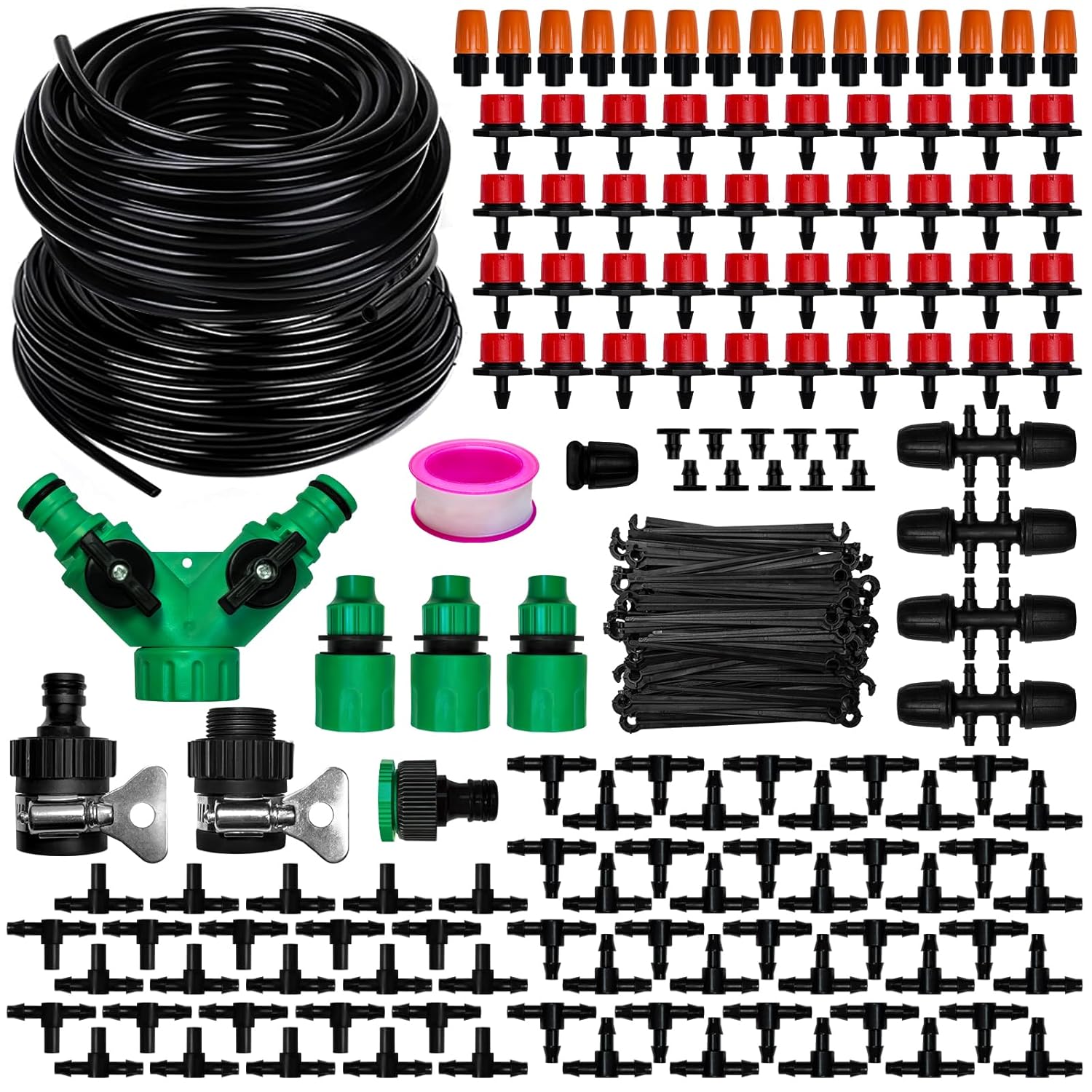Système D'Irrigation Goutte À Goutte De Jardin De 91 + 200 M, Kit D'Irrigation Goutte À Goutte À Goutte Pour Serre De Jardin, Parterre De Fleurs, Patio, Pelous