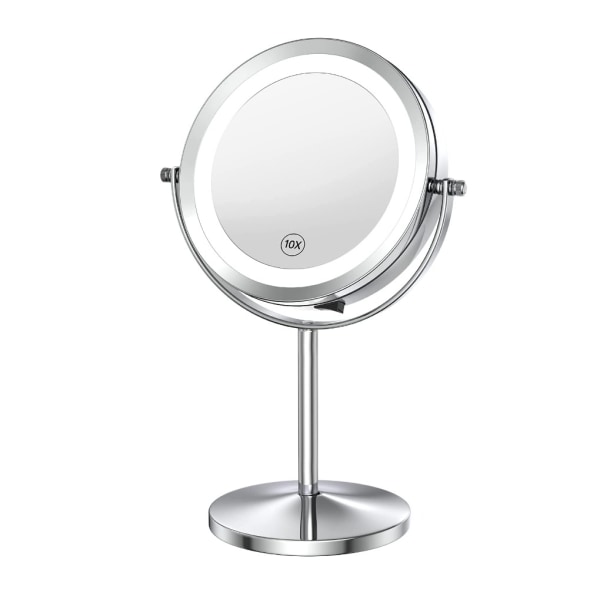 Miroir De Maquillage Lumineux Avec Loupe, Grossissement 1x/10x. Miroir Rond À Led Double Face, Rotatif À 360°.