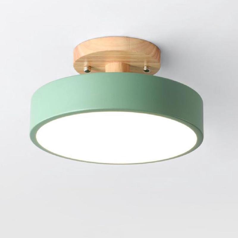Plafonnier Led Nordique Rond Bois Vert 18cm, Luminaire Plafond Chambre Enfant Salon Cuisine
