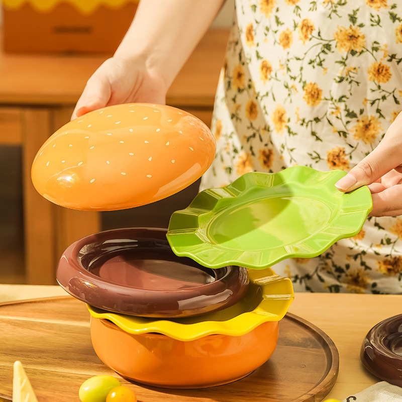Hamburger Bowl Plate Dish Home New Ceramic Beautiful Exquisite Cute Plate High Value In Style Tableware