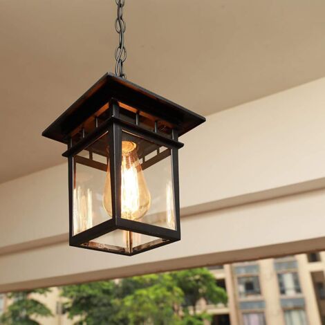 Lampe Suspendue D'Extérieur En Acier Galvanisé – Abat-jour En Verre Clair – Tension 110-240v – Dimensions Ø18.5 23 Cm – Câbles 100 Cm