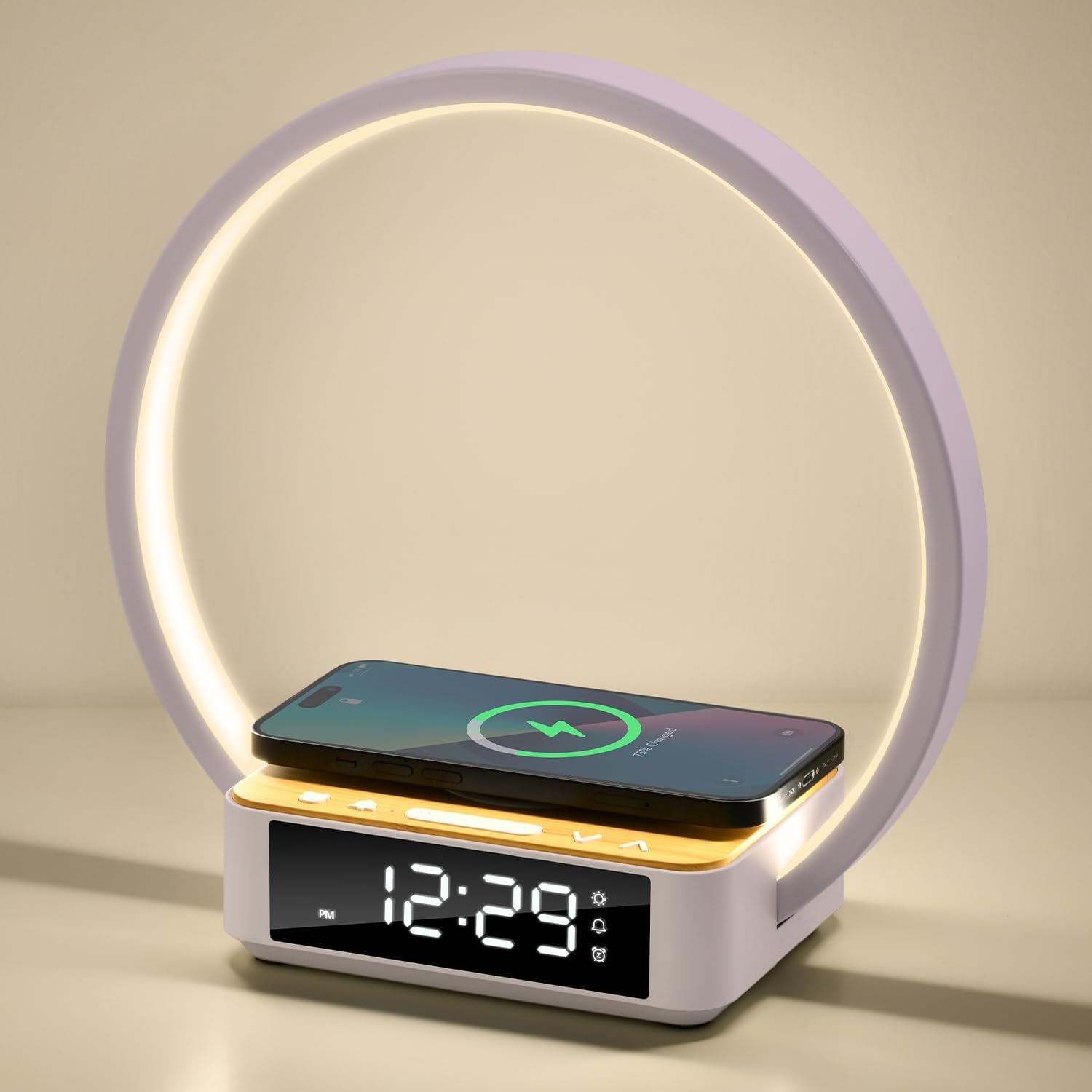 Lampe De Chevet Tactile Dimmable,10w Lampe De Table Avec Chargeur Sans Fil De Réveil Lumineux,lampe De Bureau Avec Affichage De L'Horloge 3 Niveaux De Luminosié Pour Chambre À Coucher, Bureau [classe