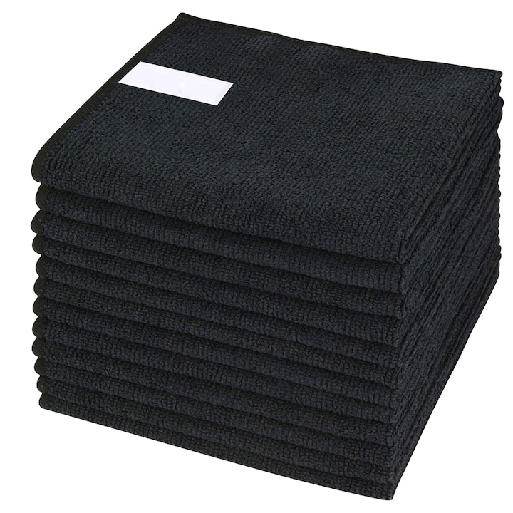 Set 12 Lavete Microfibra Qttvbtna, Absorbante, Fara Urme, Negru, 30x30cm