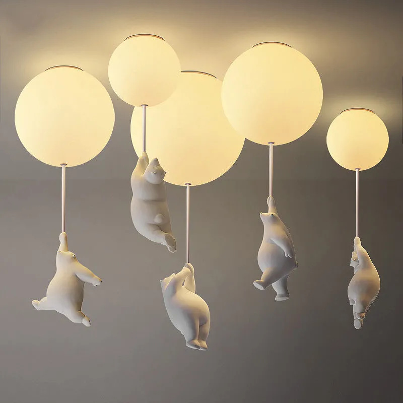 Childrens Ceiling Light White Acrylic Lampshade,creative Polar Bear Ceiling Light Modern Cartoon Decor Lamp Fixture Indoor Lighting For Boy Girl Bedroom Living Room Kindergarten,23cm（no Bulb） - A
