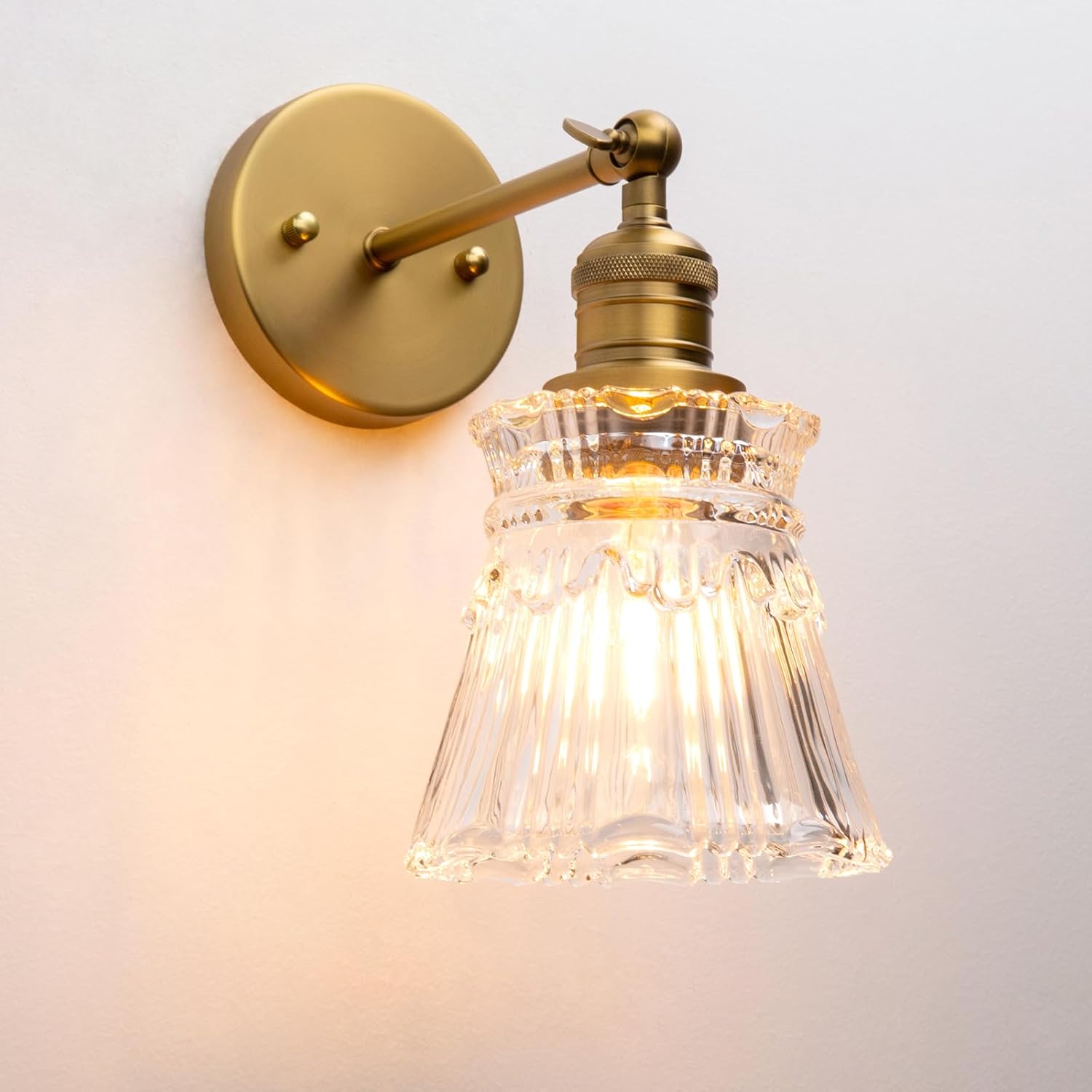 Vintage Industriel Applique Murale E27 Luminaires Intérieur Abat-jour En Verre À Rayures Pétales Lampe Murale Pour Salon,chambre,(antique)