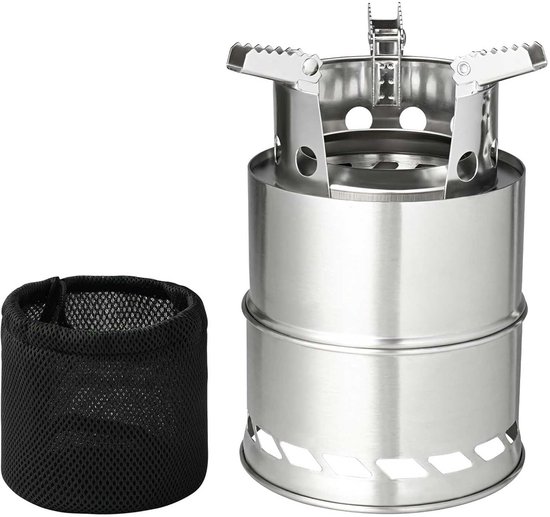 Barbecuegrill - Windbestendige Houtkachel - Campingkachel - Opvouwbaar - Draagbare Roestvrijstalen Houtkachel - Geschikt Voor Kamperen, Wandelen, Backpacken, Picknicks En Barbecues - Zilver
