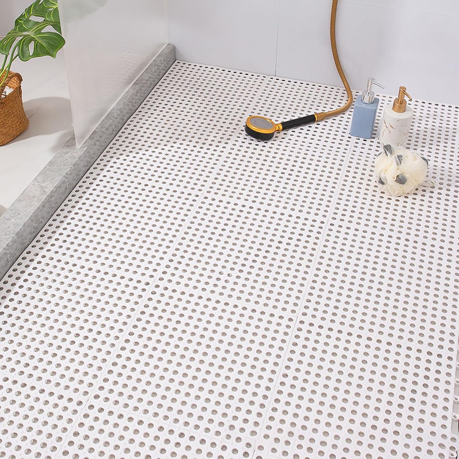 10pcs Mosaic Bath Mat, Comfortable Suction Cup Floor Mats, Square Shower Mat, Anti Slip Plastic Bathtub Mat For Kitchen Bathroom,spliced Comfortable Indoor Bath Mat For Bathrooms Kitchens (white)